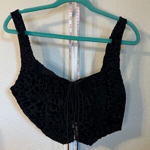 Nasty Gal Velvet Leopard Print Lace Up Corset Crop Top Black‎ US 12